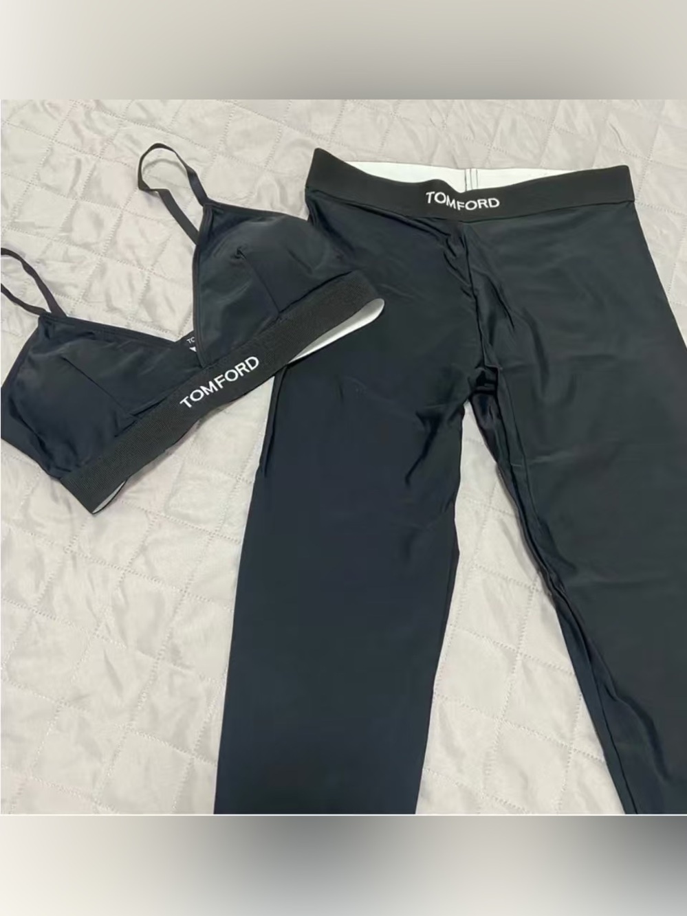 Tom Ford Black Logo Elastic Bralette and Leggings Set